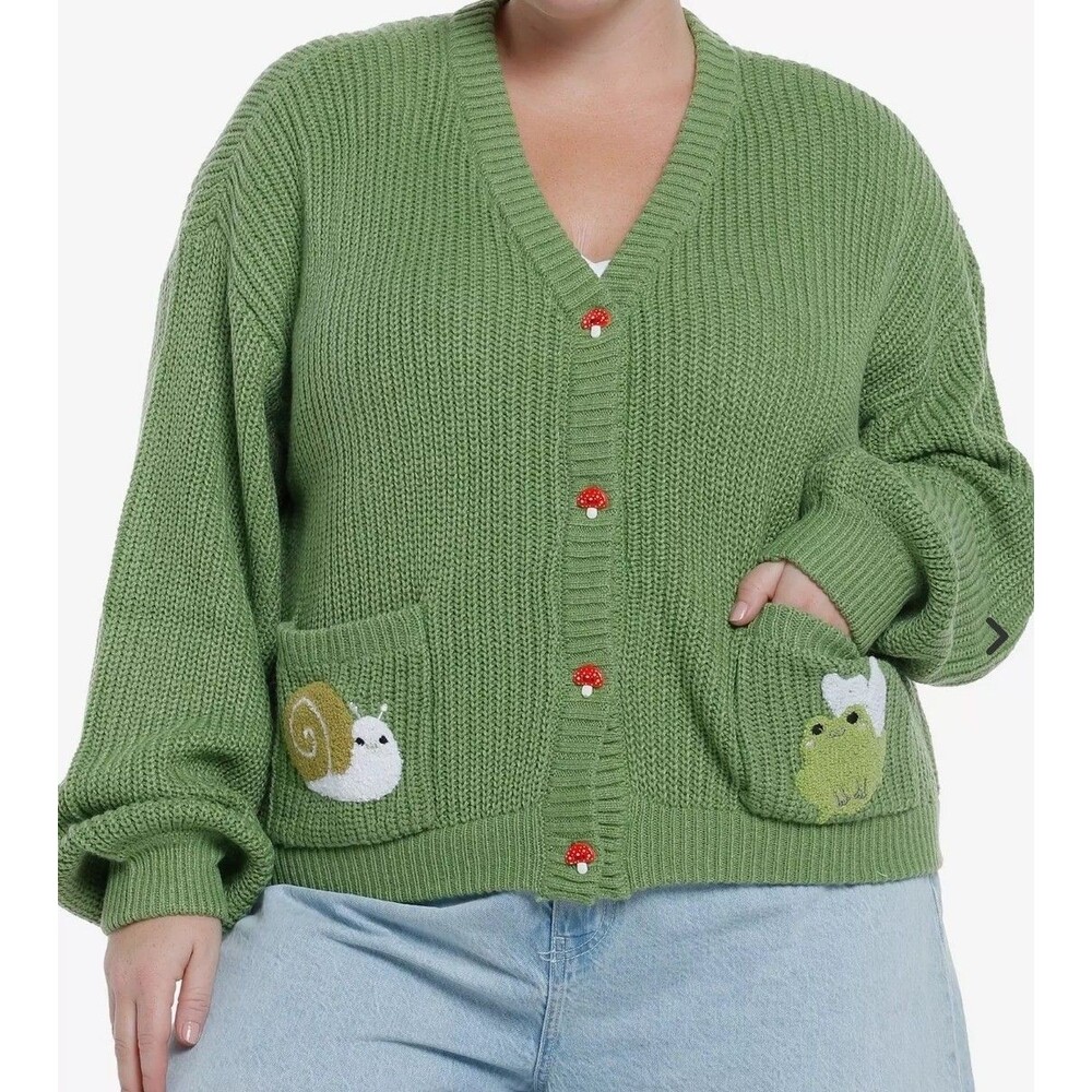 Thorn & Fable Frog & Snail Crop Chunky Knit Cardigan Womens Plus Sz 3X Teacher